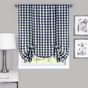 Buffalo Navy Plaid Modern Window Curtain Panel : 42" x 63" Tie Up Shade - Single